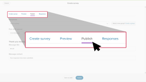 Creating a survey, the cursor is clicking the Publish tab.